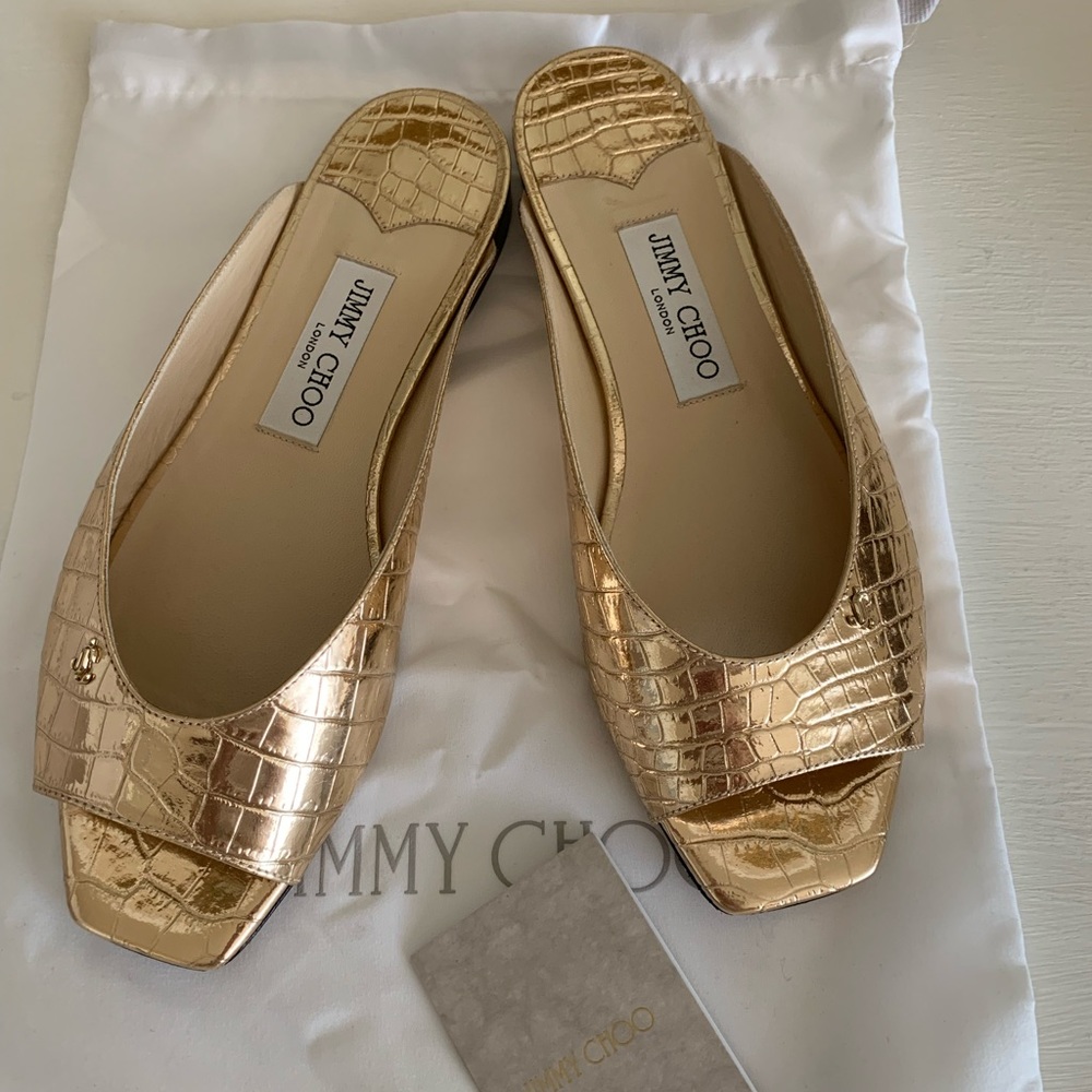 Authentic Jimmy Choo gold metallic flats 38 $550
